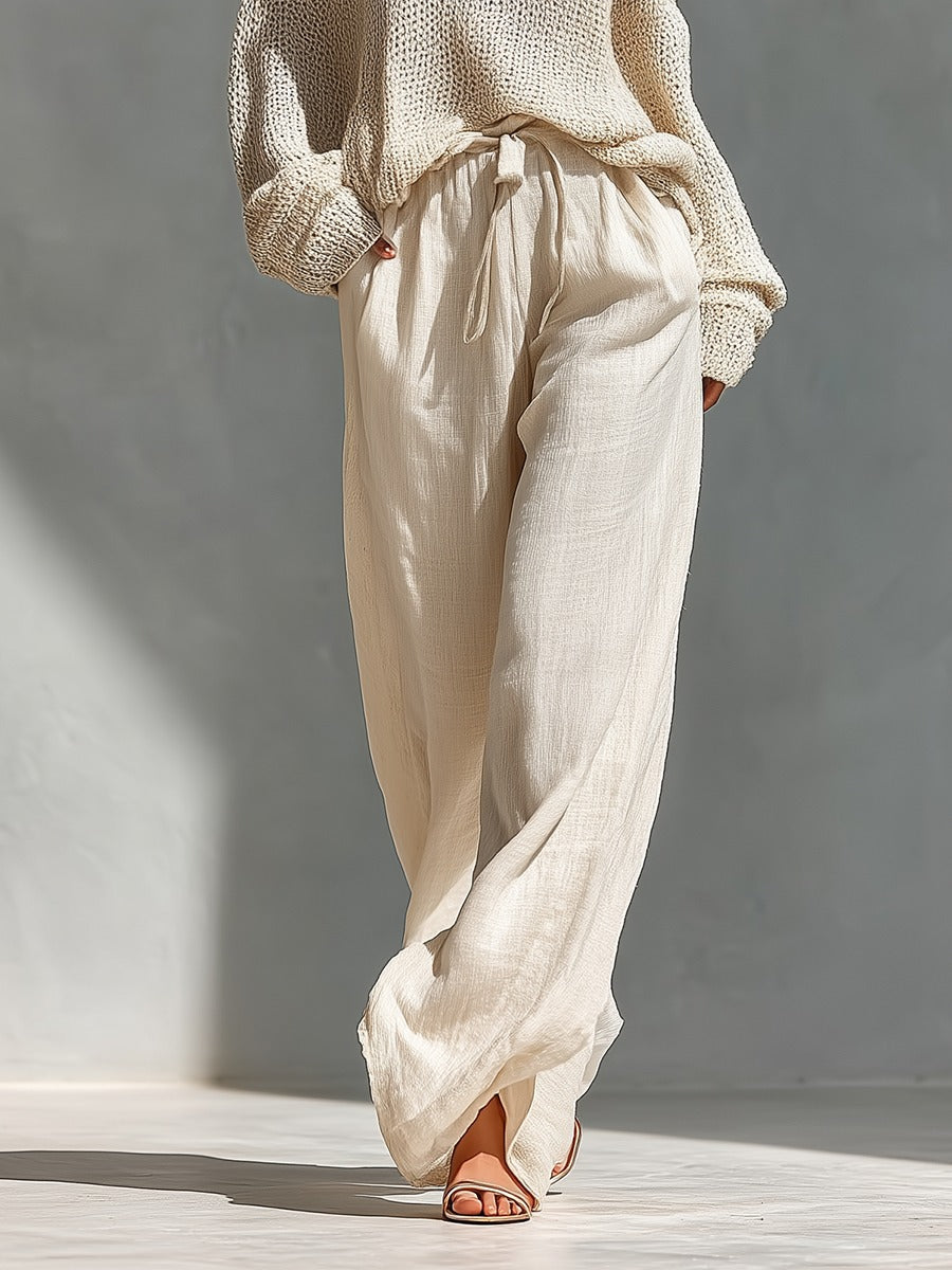 Ensemble haut à col roulé à épaules dénudées en maille et pantalon large