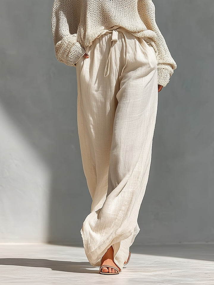 Ensemble haut à col roulé à épaules dénudées en maille et pantalon large