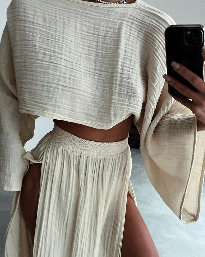 Ensemble en coton et lin avec fente