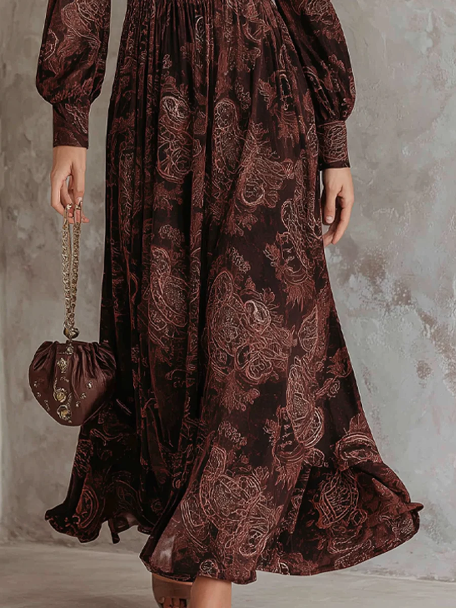 Marlene | Robe Midi Paisley avec Zip au Col