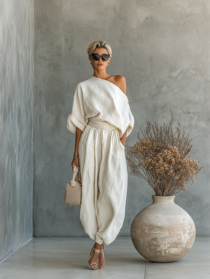 Ensemble femme en lin blanc cassé