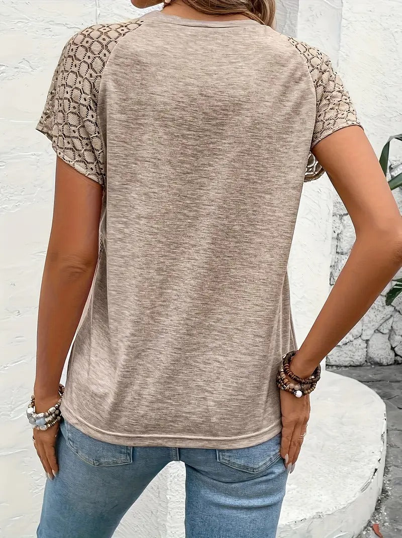 T-shirt élégant femme à manches en dentelle unie