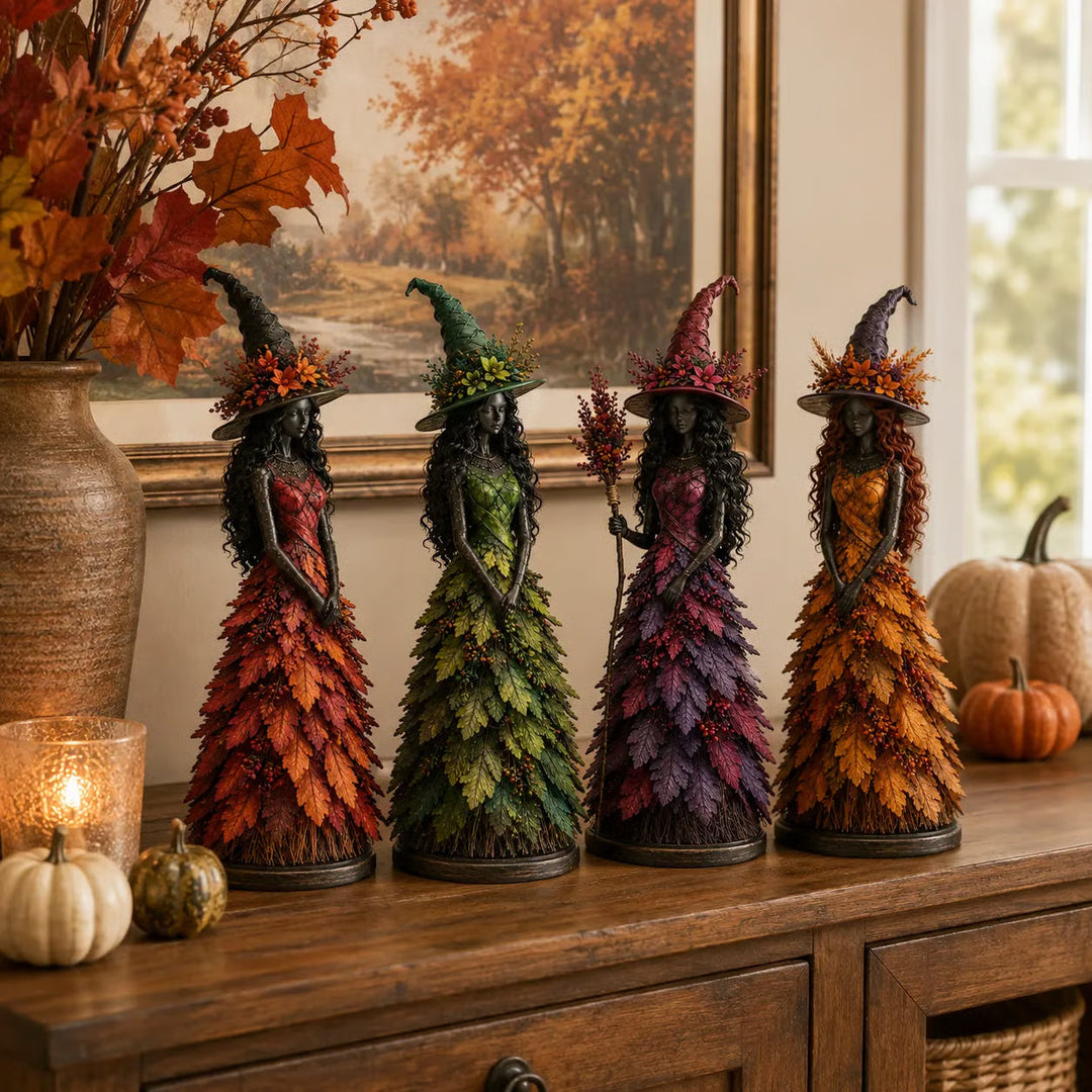 Enchanted Harvest Witches – Handcrafted Halloween Figurines