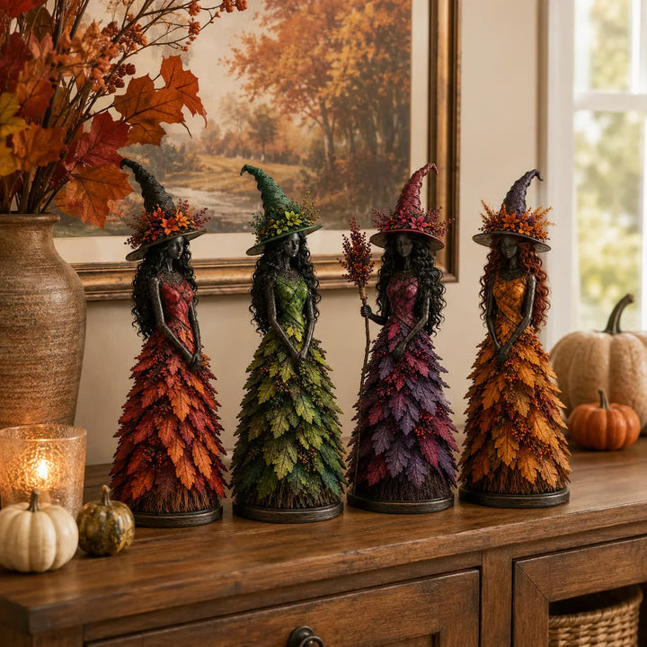Enchanted Harvest Witches – Handcrafted Halloween Figurines