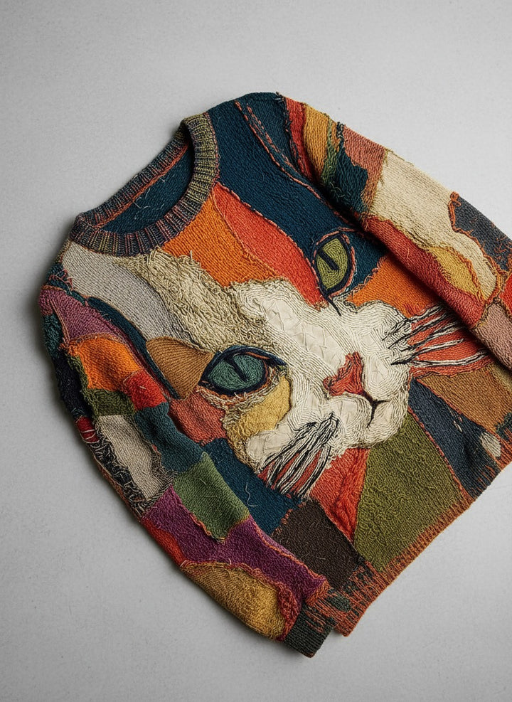 Pull artistique motif chat