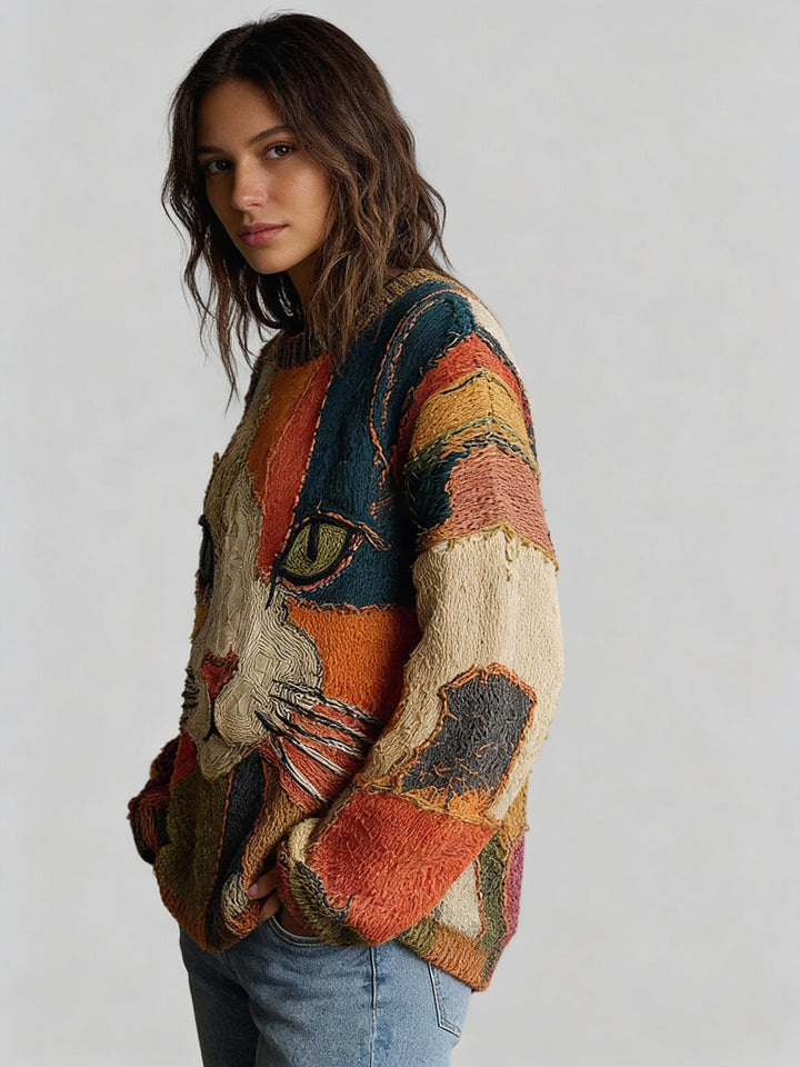 Pull artistique motif chat
