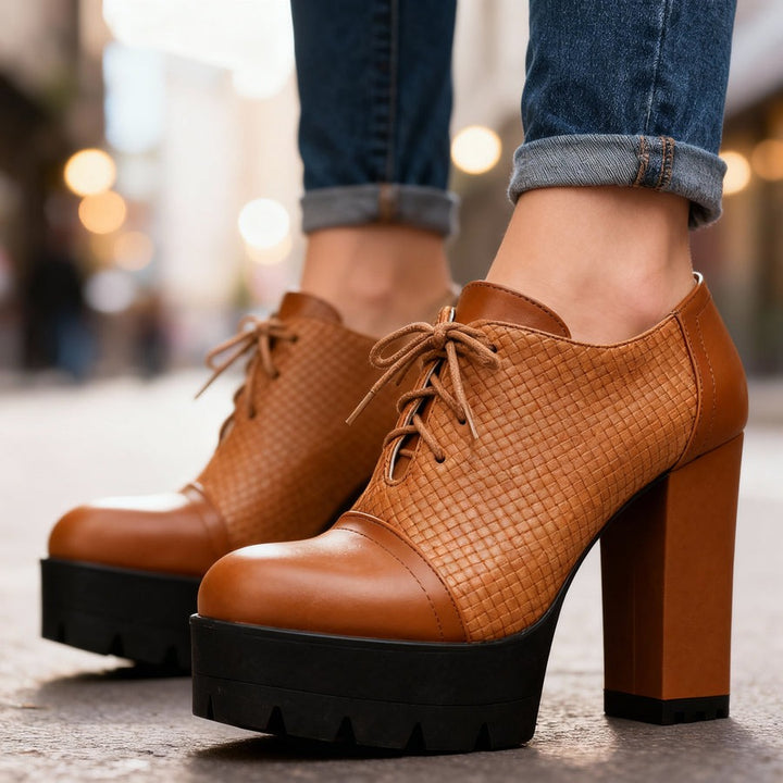 Bottines à lacets et talons carrés