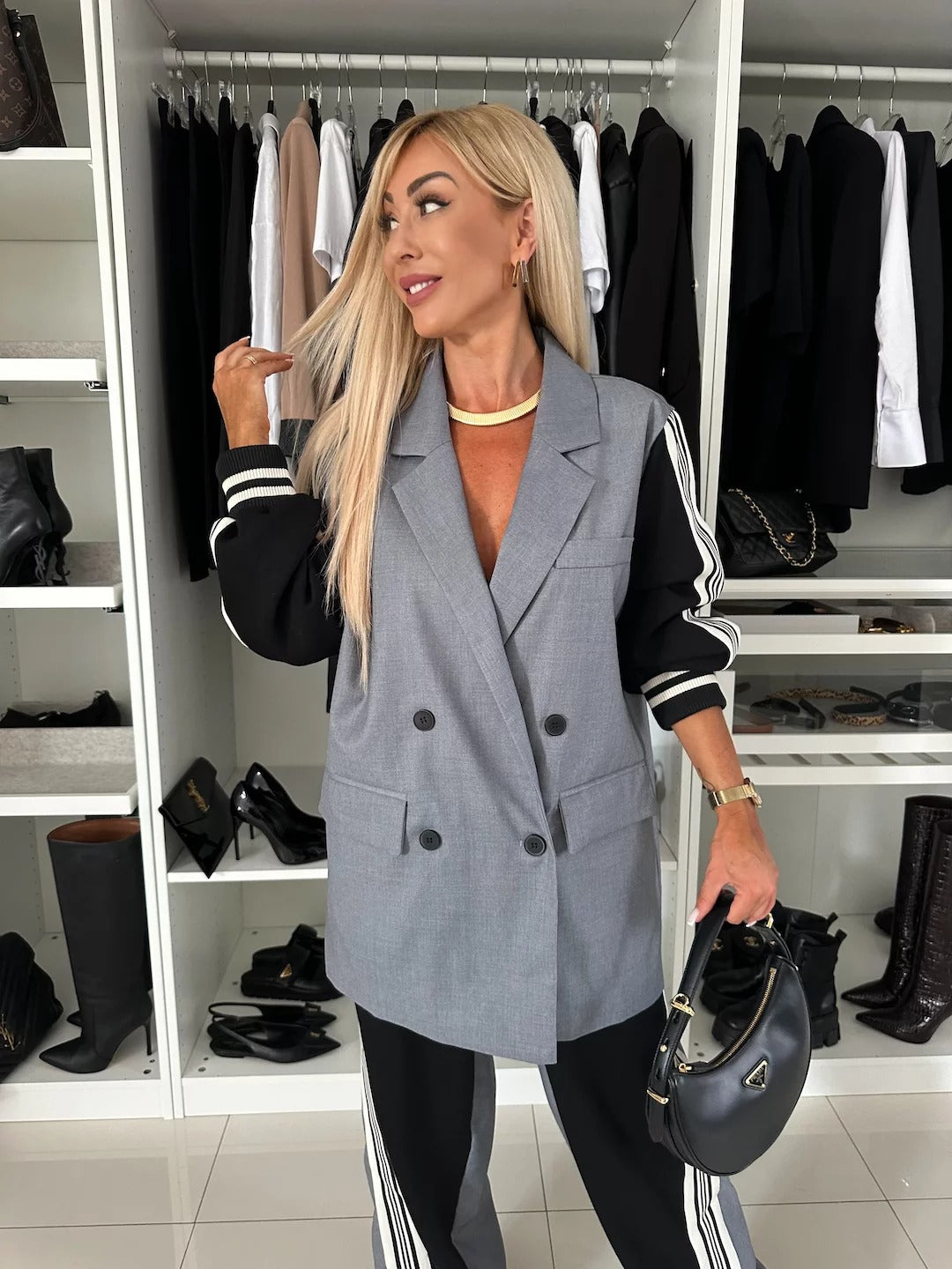 Ensemble en coton noir-gris de style sportif