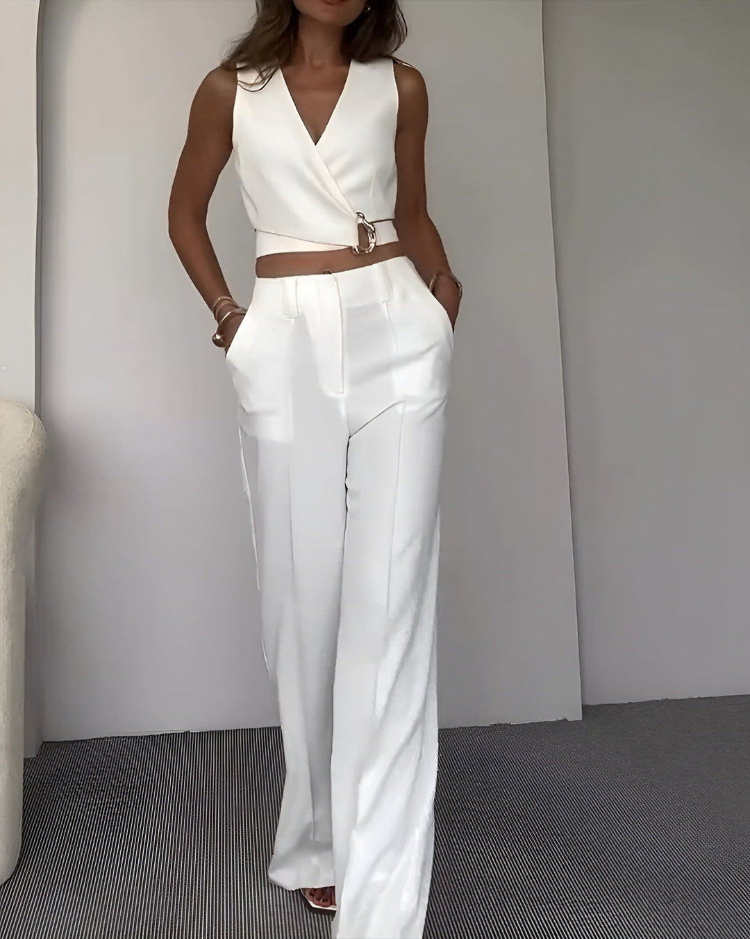 Ensemble - Gilet Sans Manches Et Pantalon Taille Haute
