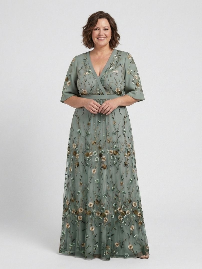 Vincenza | Maxi Dress with V-Neck Floral Design and Short Sleeves