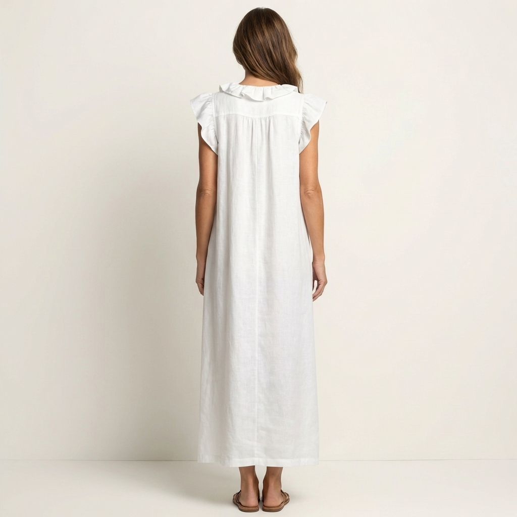 Josette | Vestido Maxi de Lino con Volantes en Escote en V