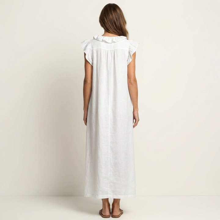 Josette | Vestido Maxi de Lino con Volantes en Escote en V