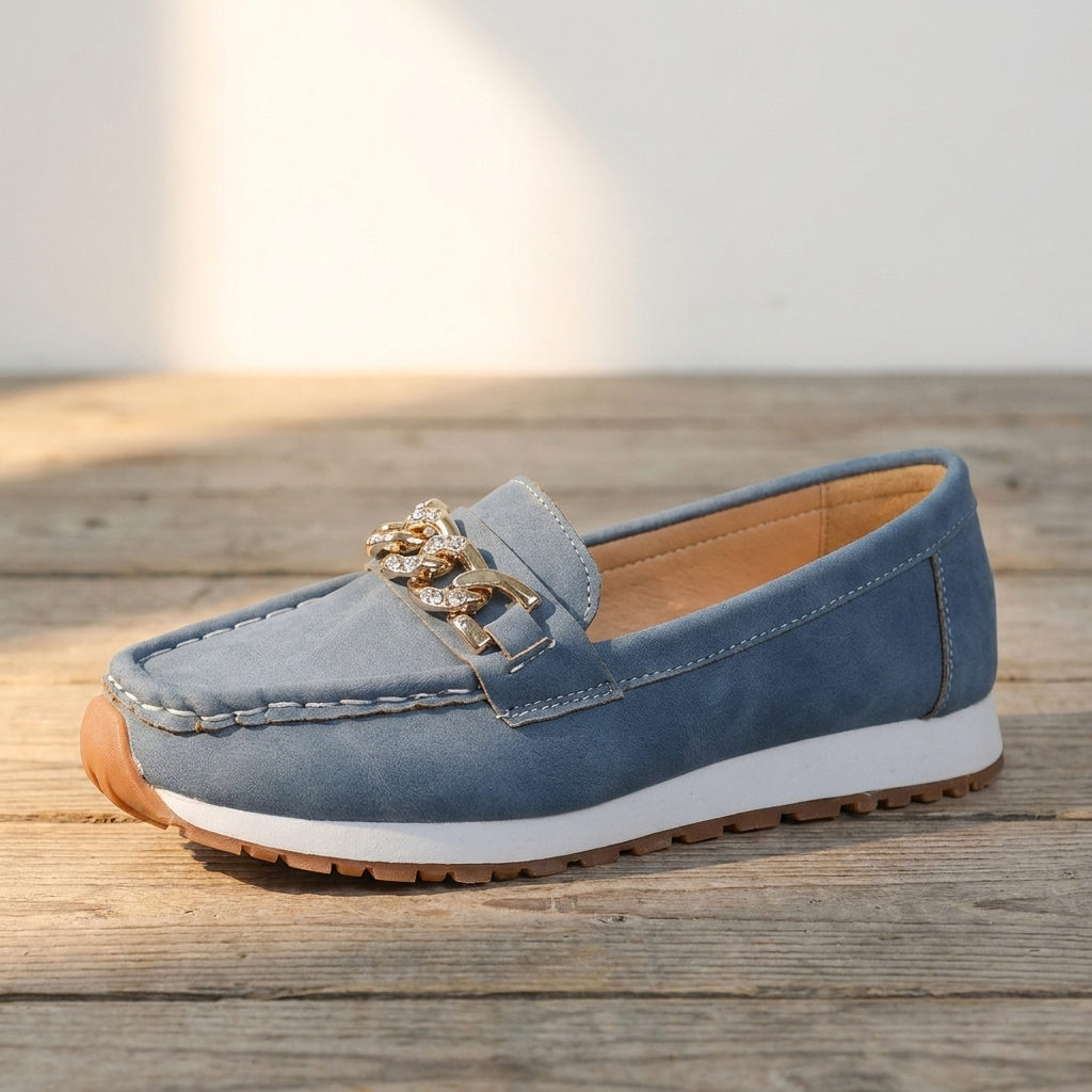 Elle - Mocasines ortopédicos con hebilla de diamante