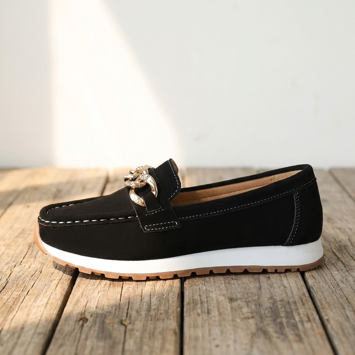Elle - Mocasines ortopédicos con hebilla de diamante
