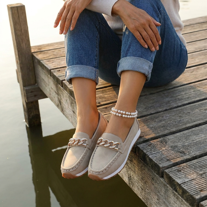 Elle - Mocasines ortopédicos con hebilla de diamante