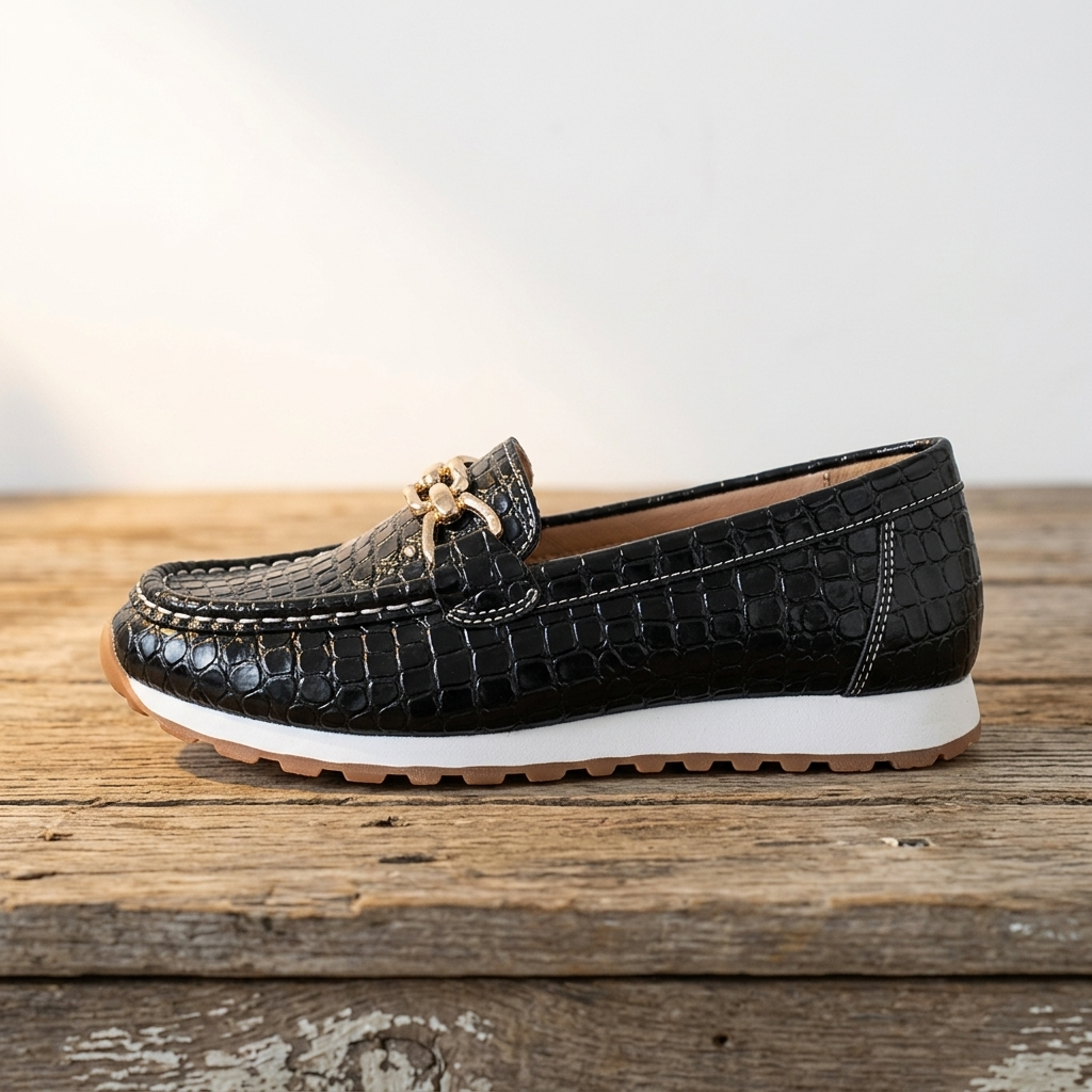 Emmy - Mocasines de Cocodrilo Negros