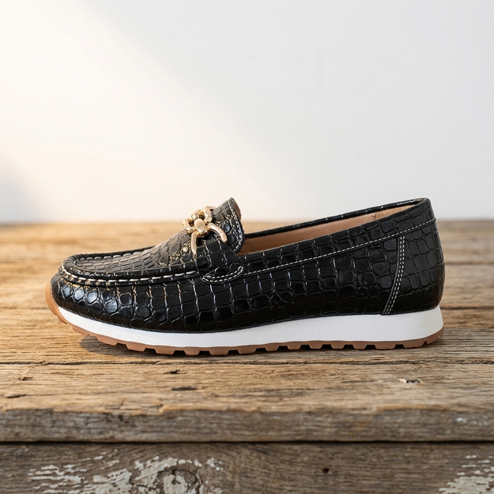 Emmy - Mocasines de Cocodrilo Negros