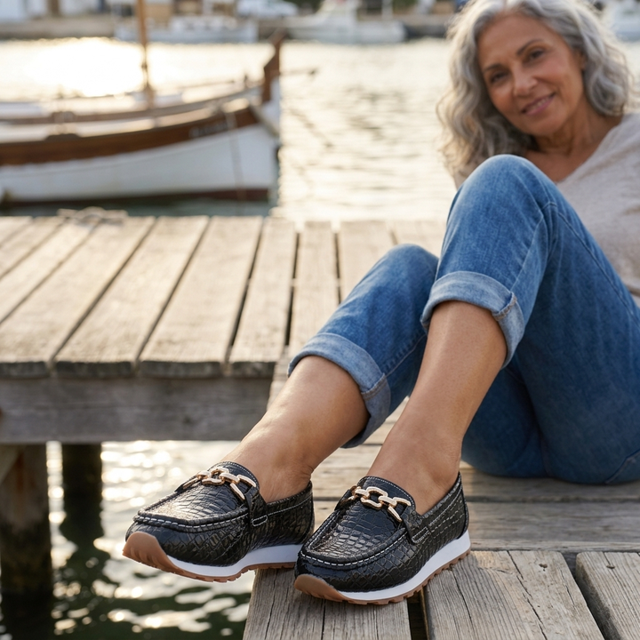 Emmy - Mocasines de Cocodrilo Negros
