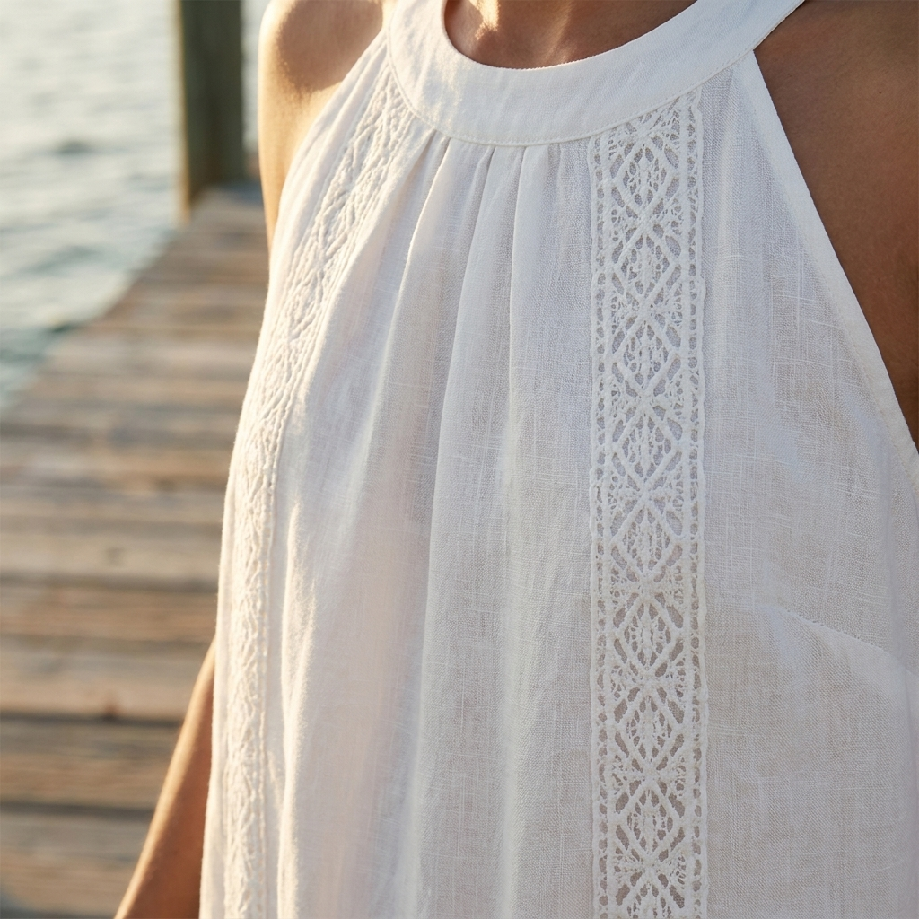 Jimena | Vestido Midi de Lino con Cuello Mao