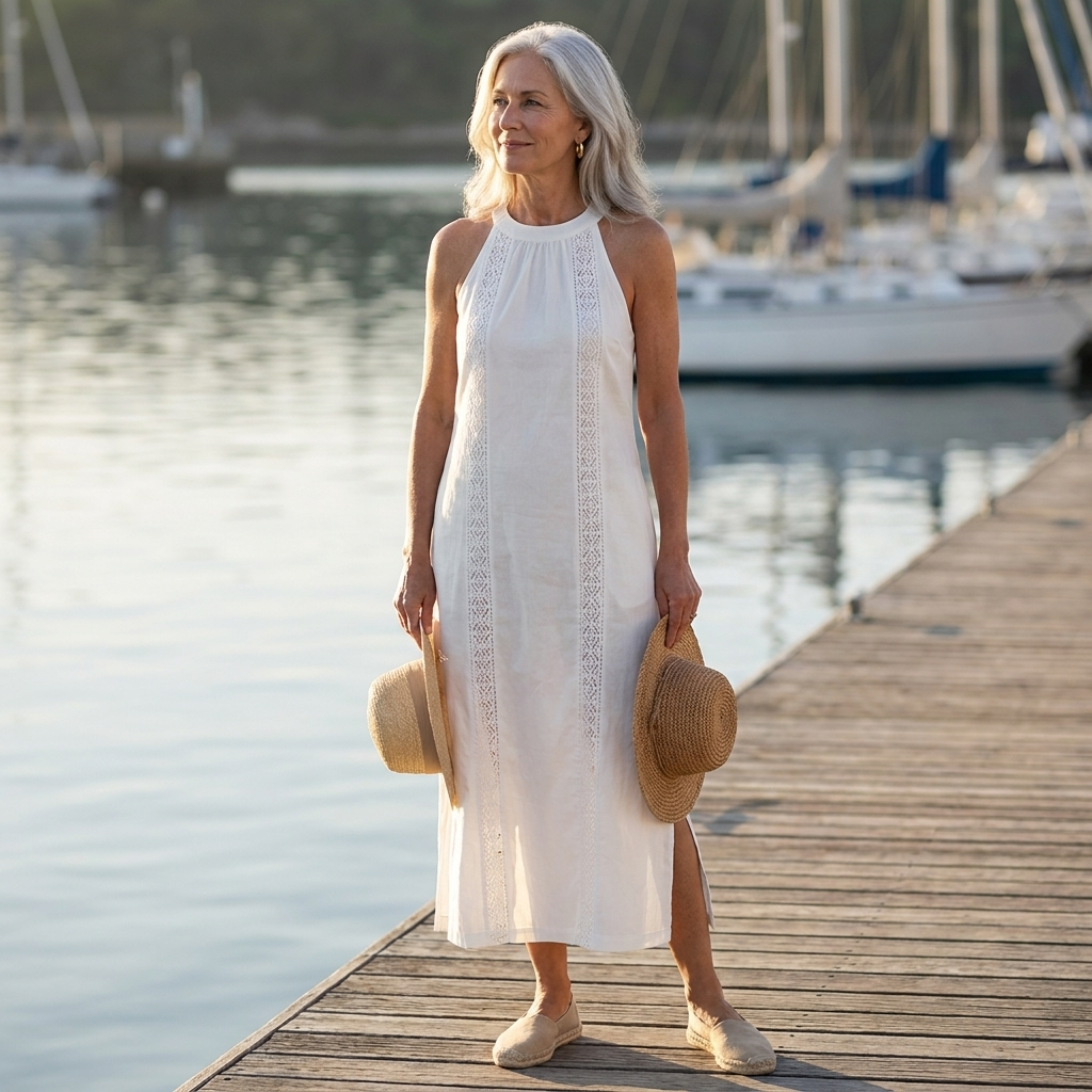 Jimena | Vestido Midi de Lino con Cuello Mao