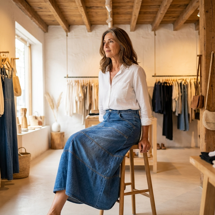 Mary | Mid-Length Denim Skirt
