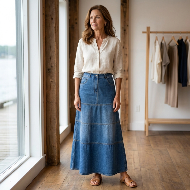 Mary | Mid-Length Denim Skirt