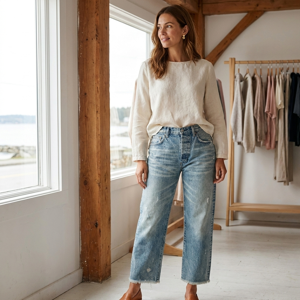 Aberjean | Retro Cropped Straight Jeans