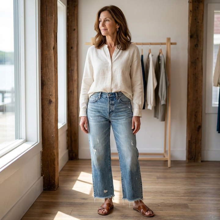 Aberjean | Retro Cropped Straight Jeans