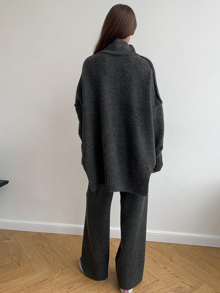 Ensemble pantalon en tricot à col roulé uni