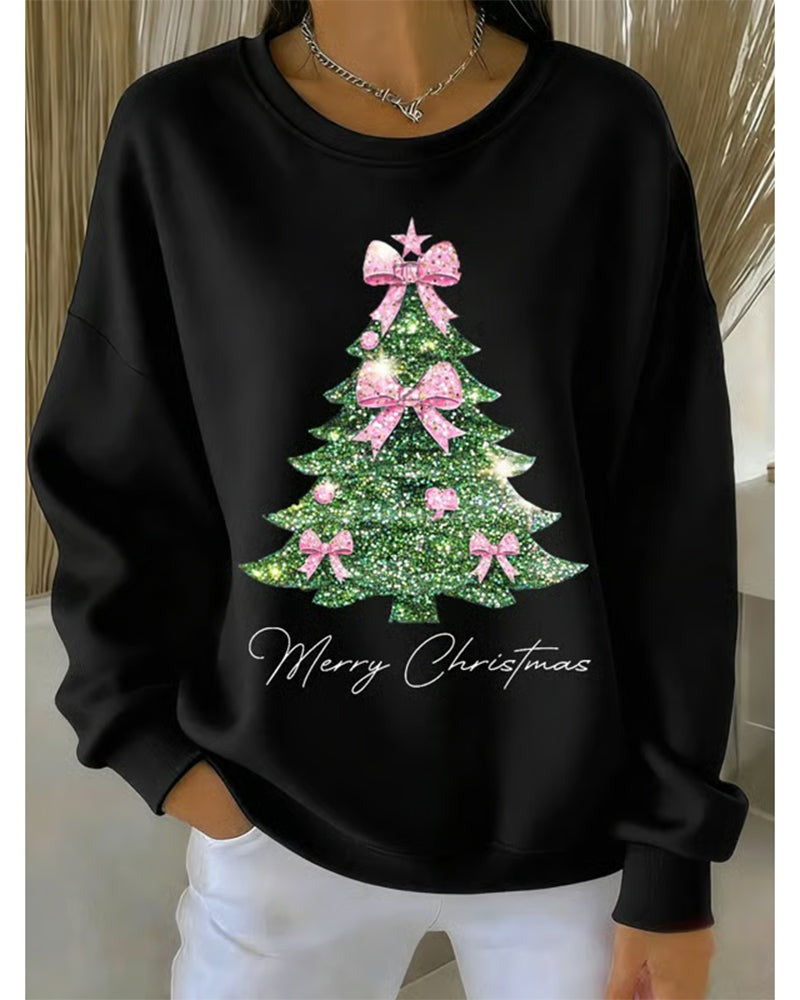 Sweat-shirt à col rond et manches longues imprimé de Noël