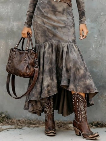 Robe midi vintage à ourlet évasé (ceinture incluse)