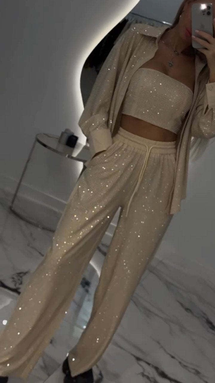 Ensemble trois pièces à revers et strass