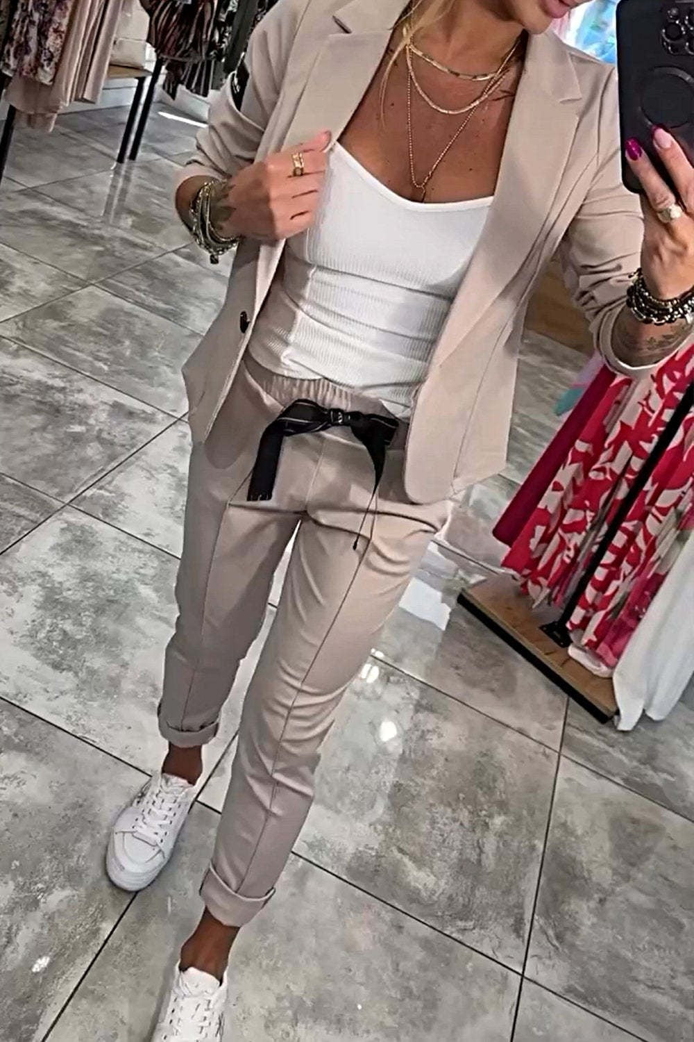 Ensemble deux pièces haut et pantalon élastique