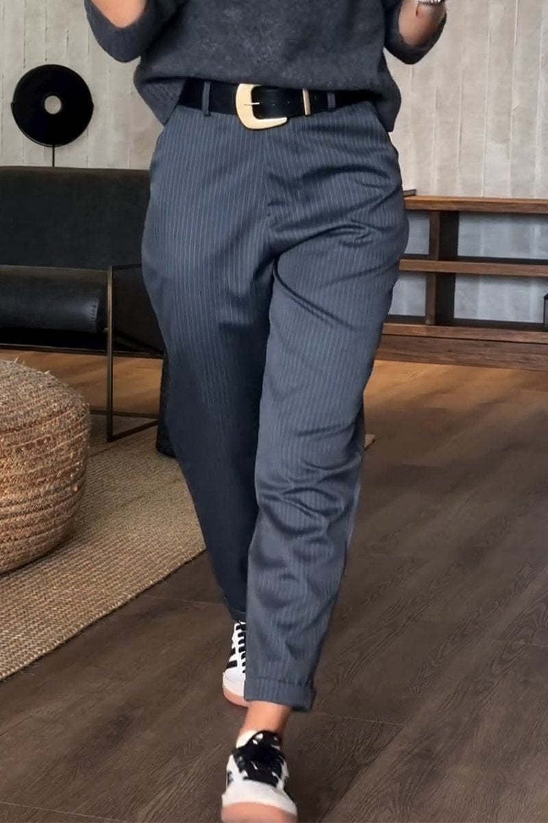 Pantalon de costume court à rayures décontracté