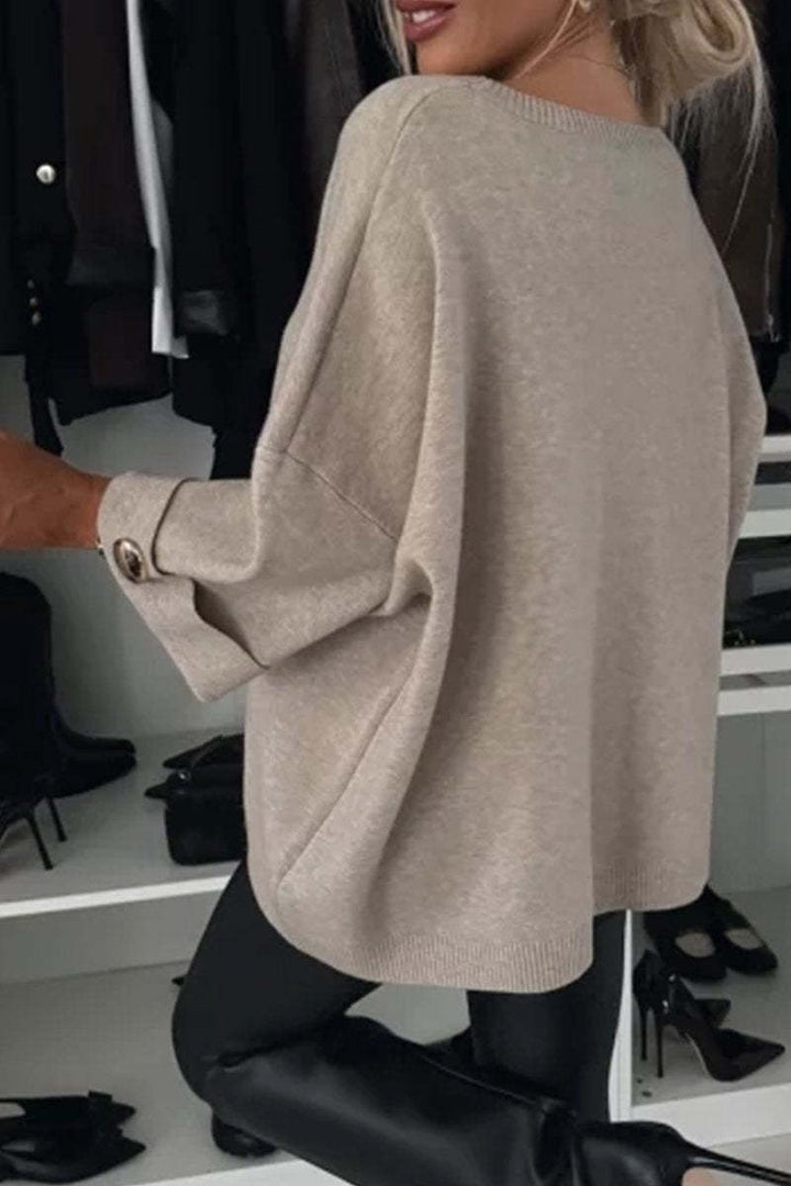 Haut décontracté en tricot à col rond et manches mi-longues