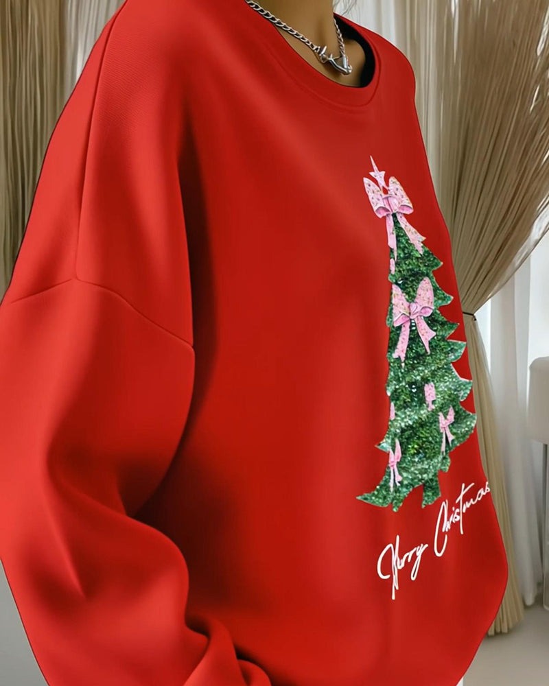 Sweat-shirt à col rond et manches longues imprimé de Noël