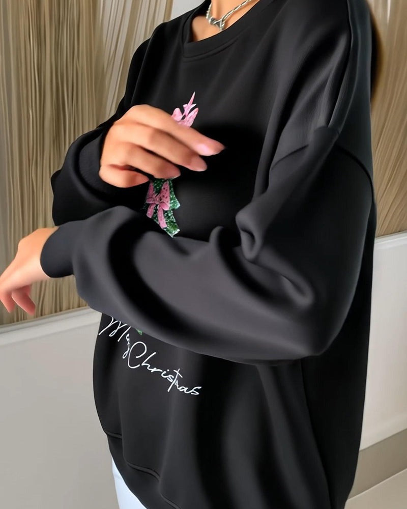 Sweat-shirt à col rond et manches longues imprimé de Noël