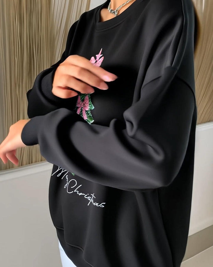 Sweat-shirt à col rond et manches longues imprimé de Noël