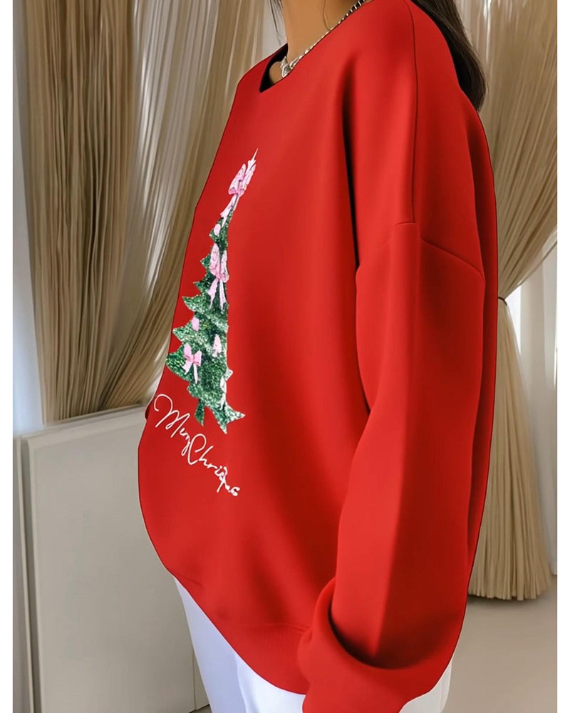 Sweat-shirt à col rond et manches longues imprimé de Noël