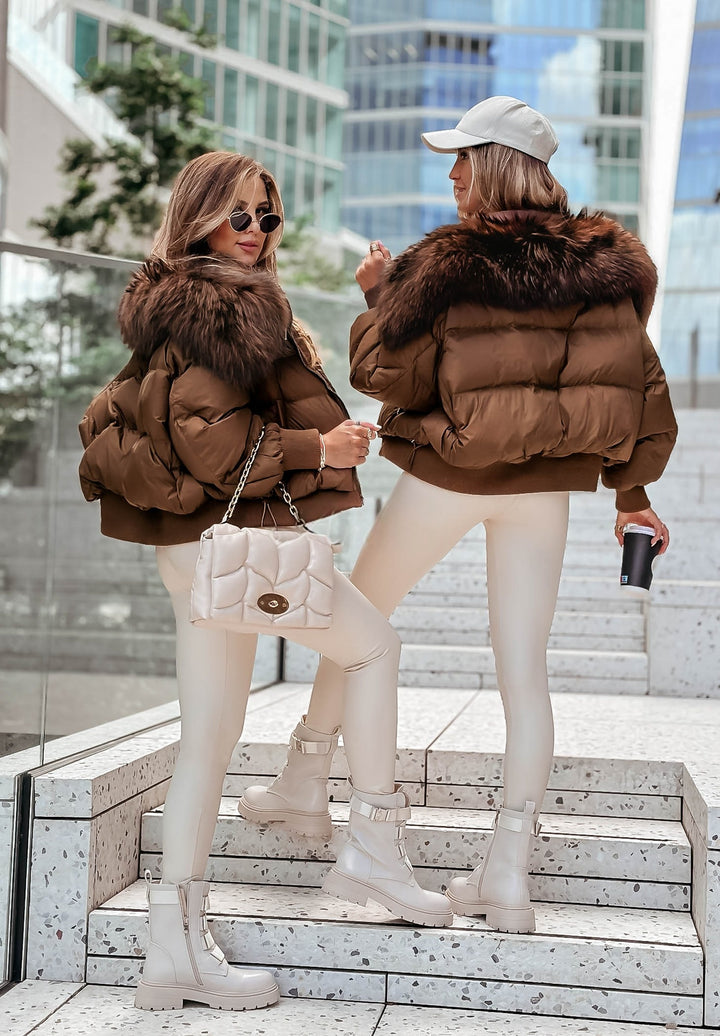 Veste courte matelassée avec fourrure