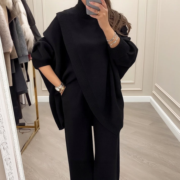 Ensemble confortable pull asymétrique + pantalon large