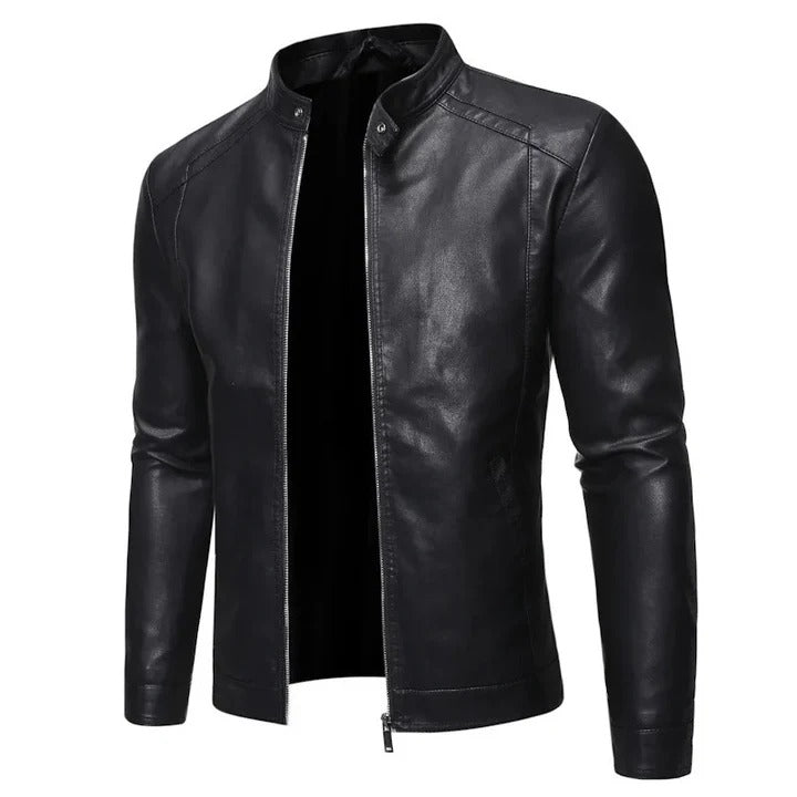 Veste en cuir à col montant
