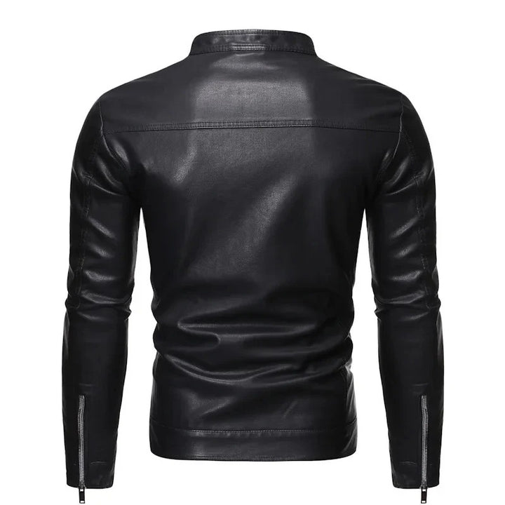 Veste en cuir à col montant