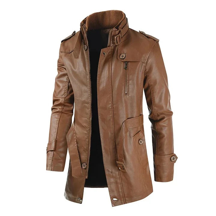 Veste de motard en cuir longue et élégante