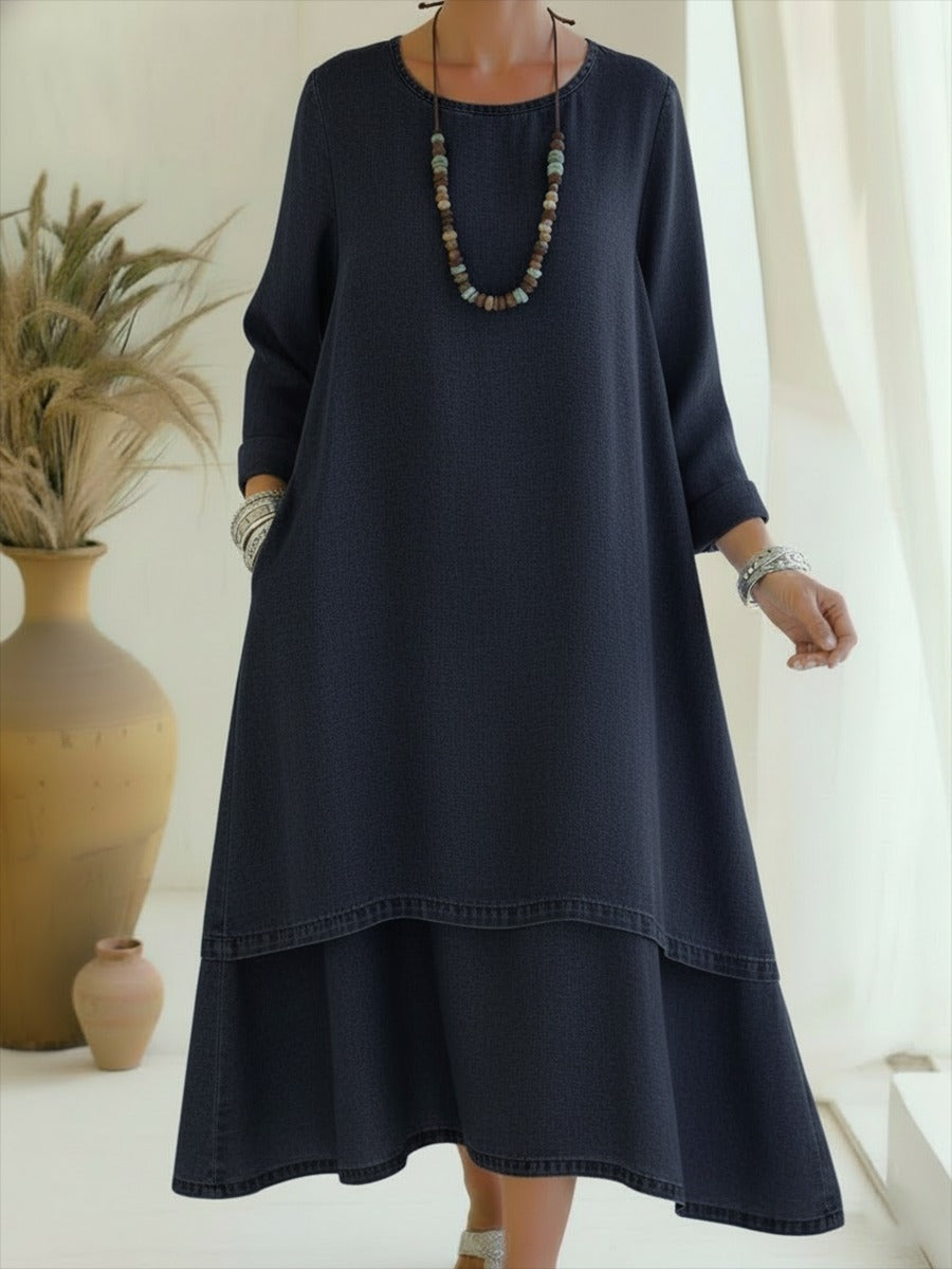 Robe en jean élégante à ourlet double épaisseur