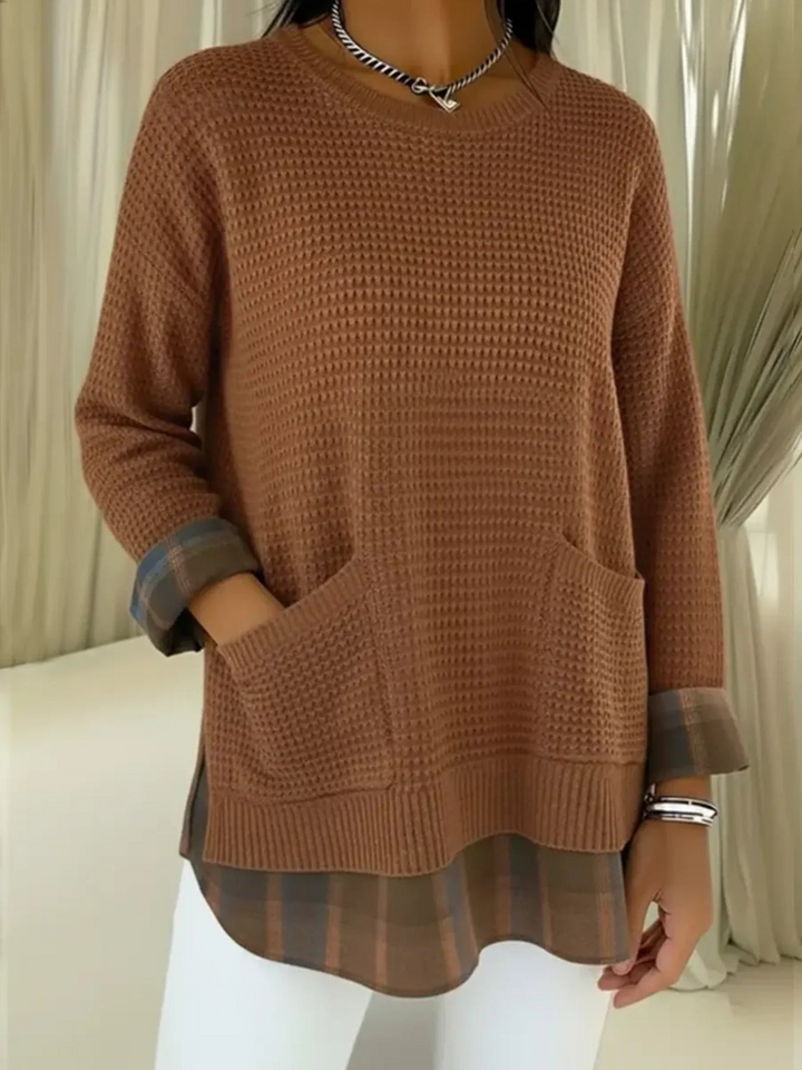 Pull à carreaux patchwork pour femme
