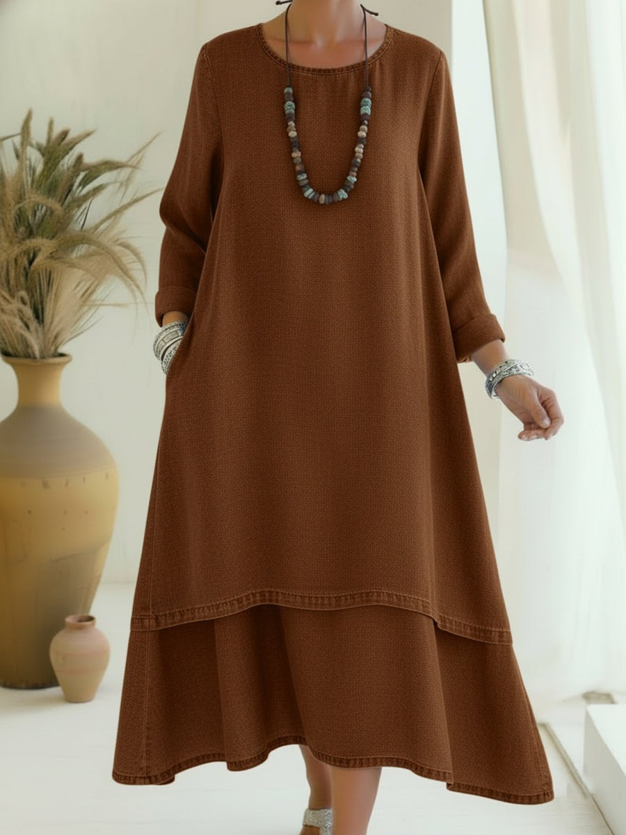 Robe en jean élégante à ourlet double épaisseur