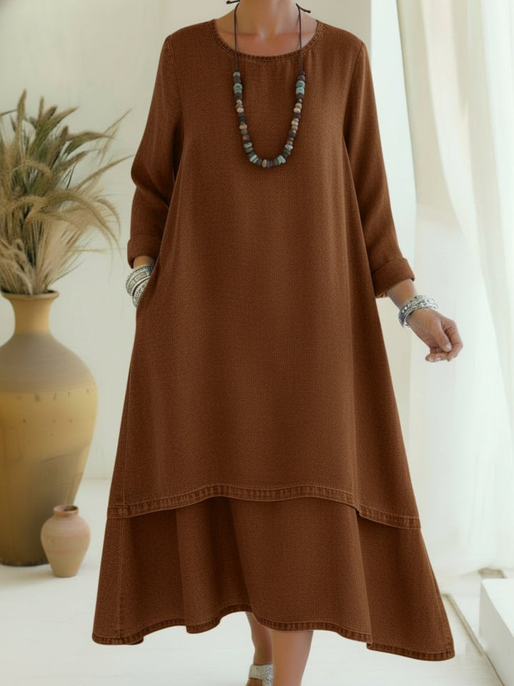 Robe en jean élégante à ourlet double épaisseur