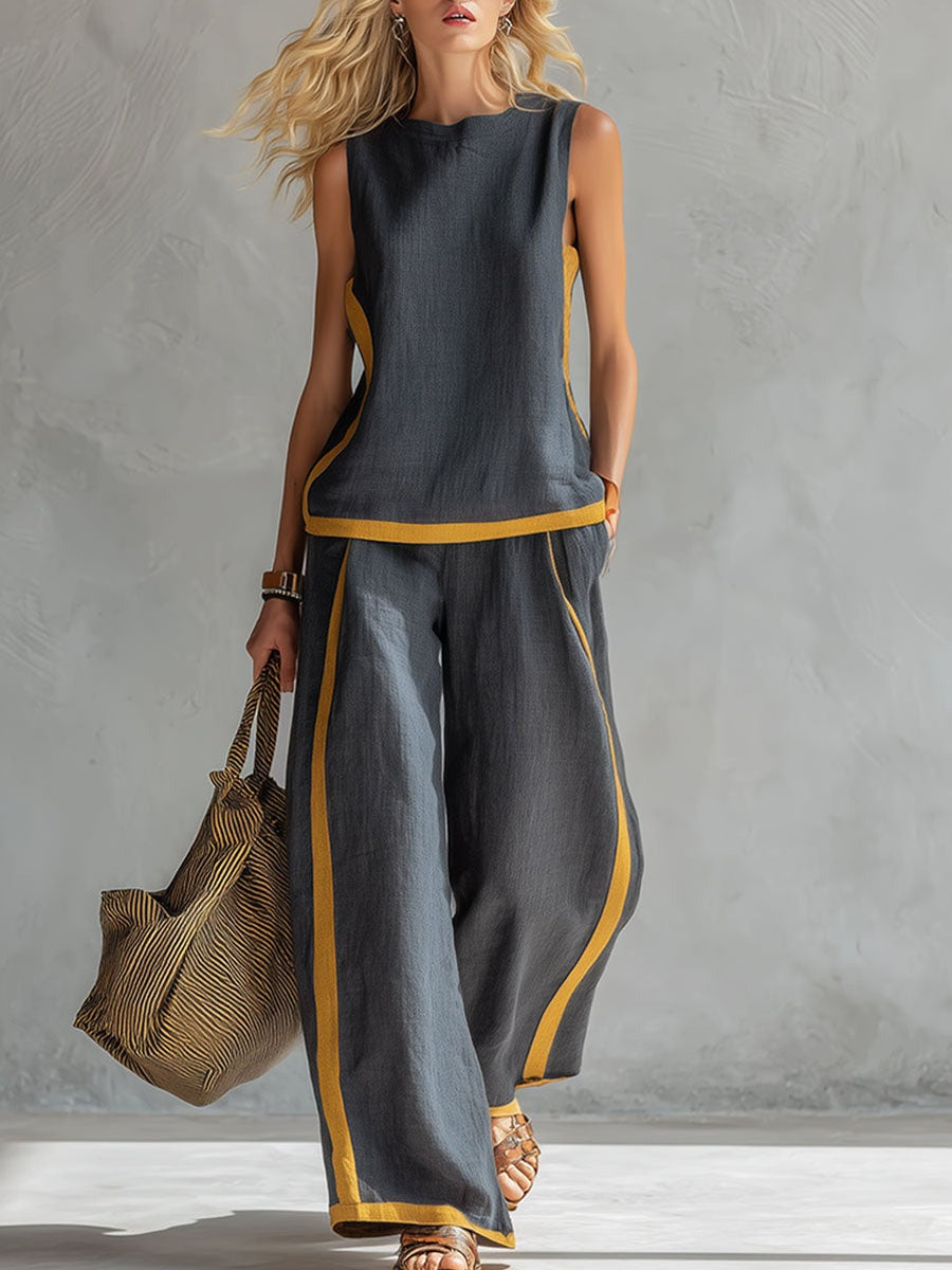 Ensemble haut et pantalon ampleen coton et lin