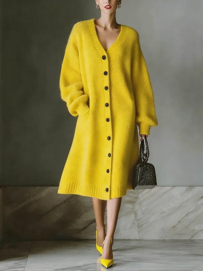 Robe cardigan ample décontractée à manches longues et col en V